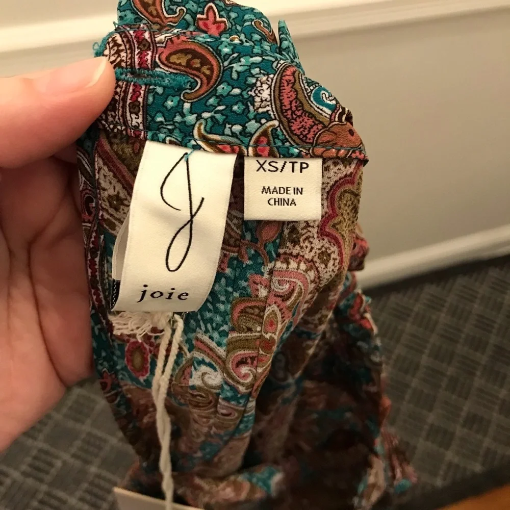 NWT Joie Paisley Long Sleeve Blouse Small XS brown teal green pink Top - Picture 12 of 12